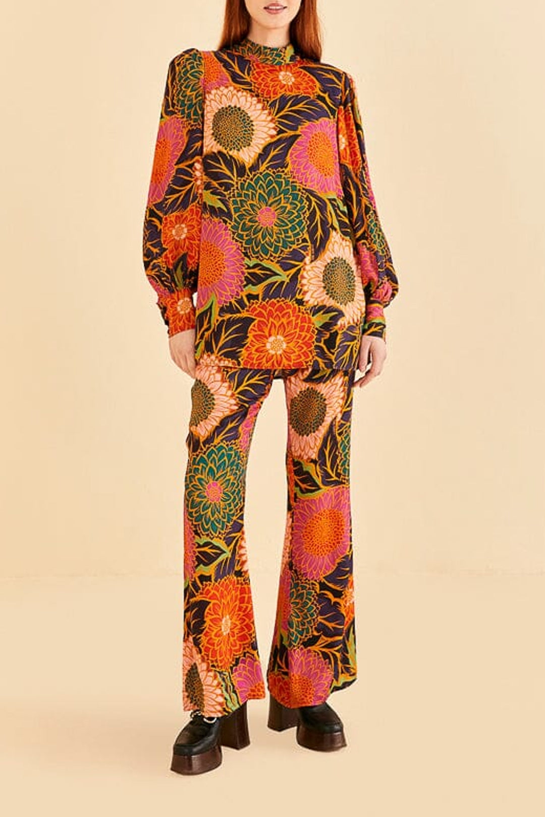 Blouse Vintage Garden en satin - Orange