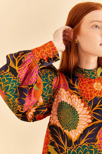 Blouse Vintage Garden en satin - Orange