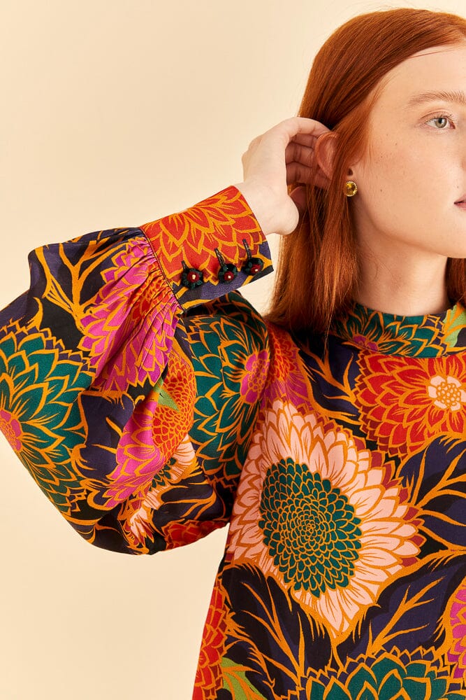 Blouse Vintage Garden en satin - Orange