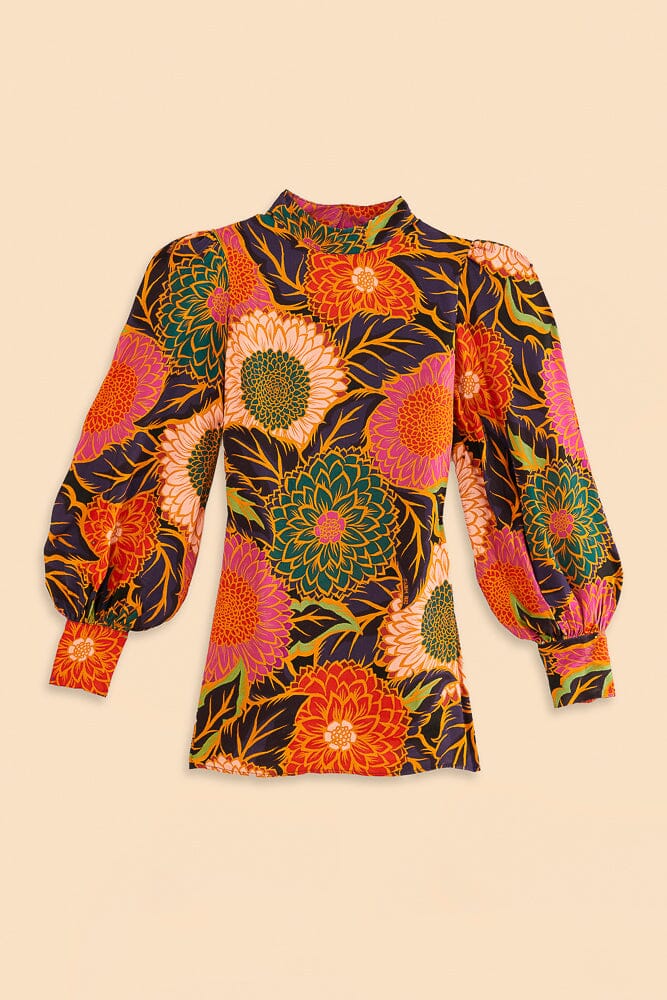 Blouse Vintage Garden en satin - Orange
