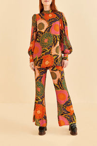Pantalon évasé Vintage Garden en satin - Orange