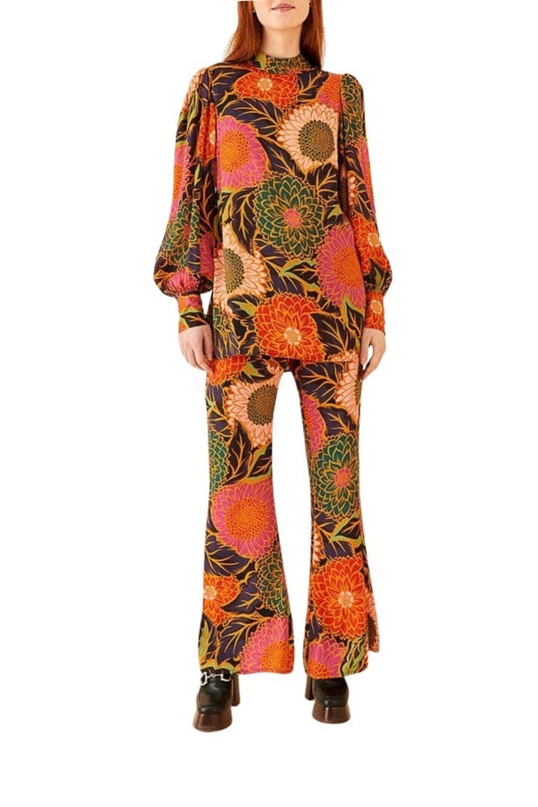Pantalon évasé Vintage Garden en satin - Orange