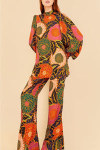 Pantalon évasé Vintage Garden en satin - Orange