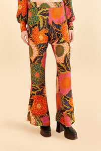 Pantalon évasé Vintage Garden en satin - Orange