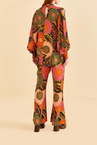 Pantalon évasé Vintage Garden en satin - Orange