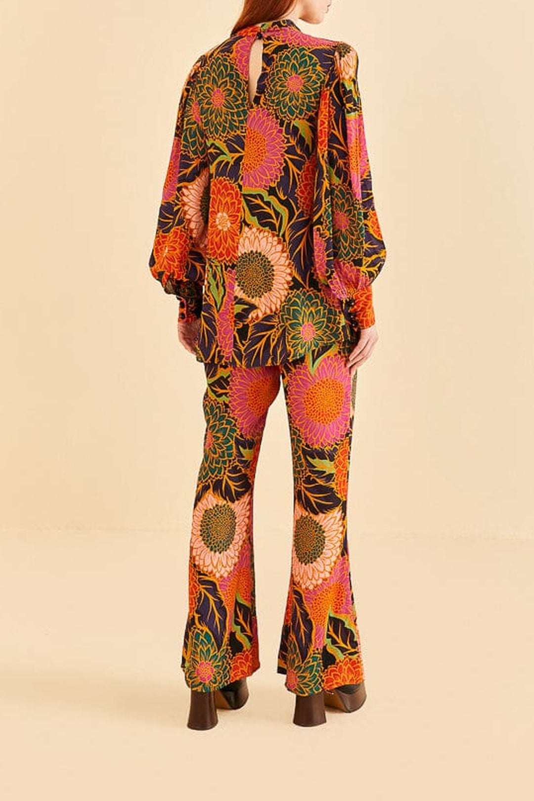 Pantalon évasé Vintage Garden en satin - Orange