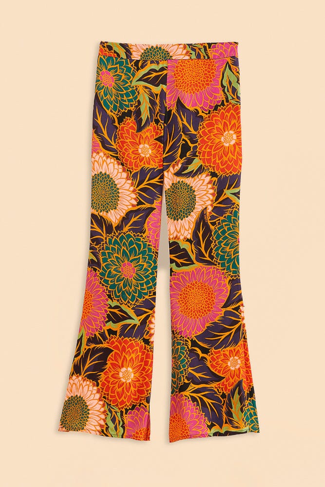 Pantalon évasé Vintage Garden en satin - Orange