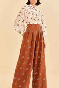Pantalon à chevaux brodés en coton - Orange