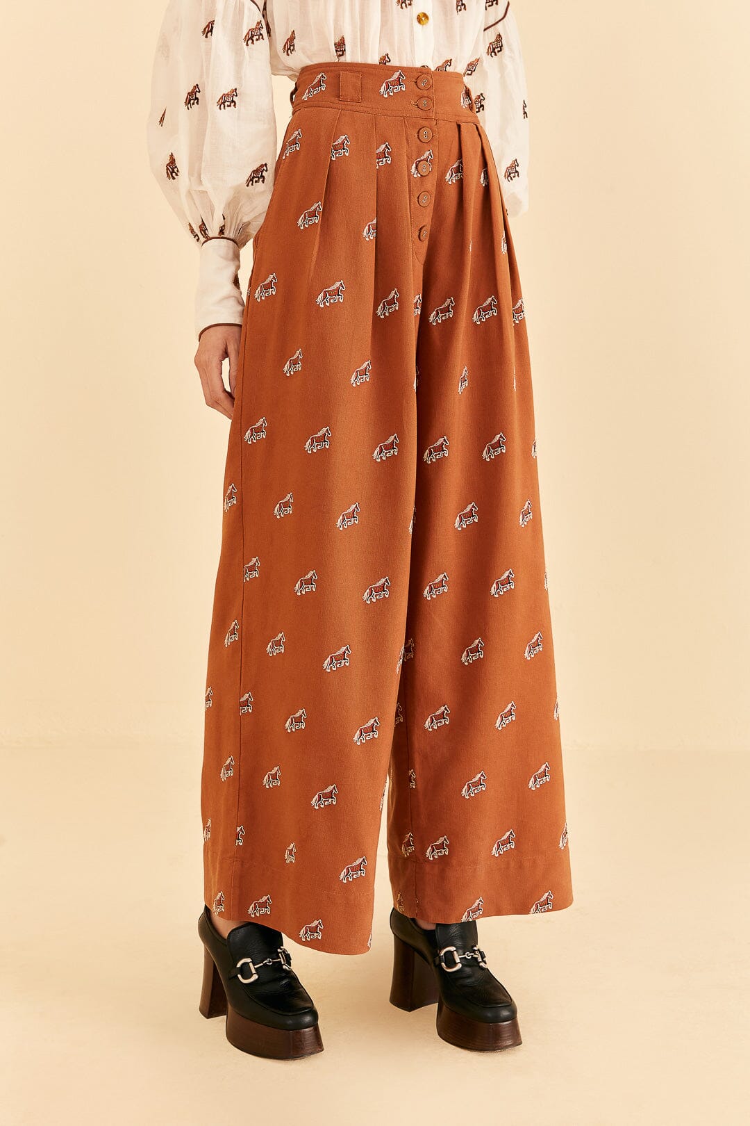 Pantalon à chevaux brodés en coton - Orange