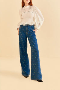 Jean baggy à perles - Bleu