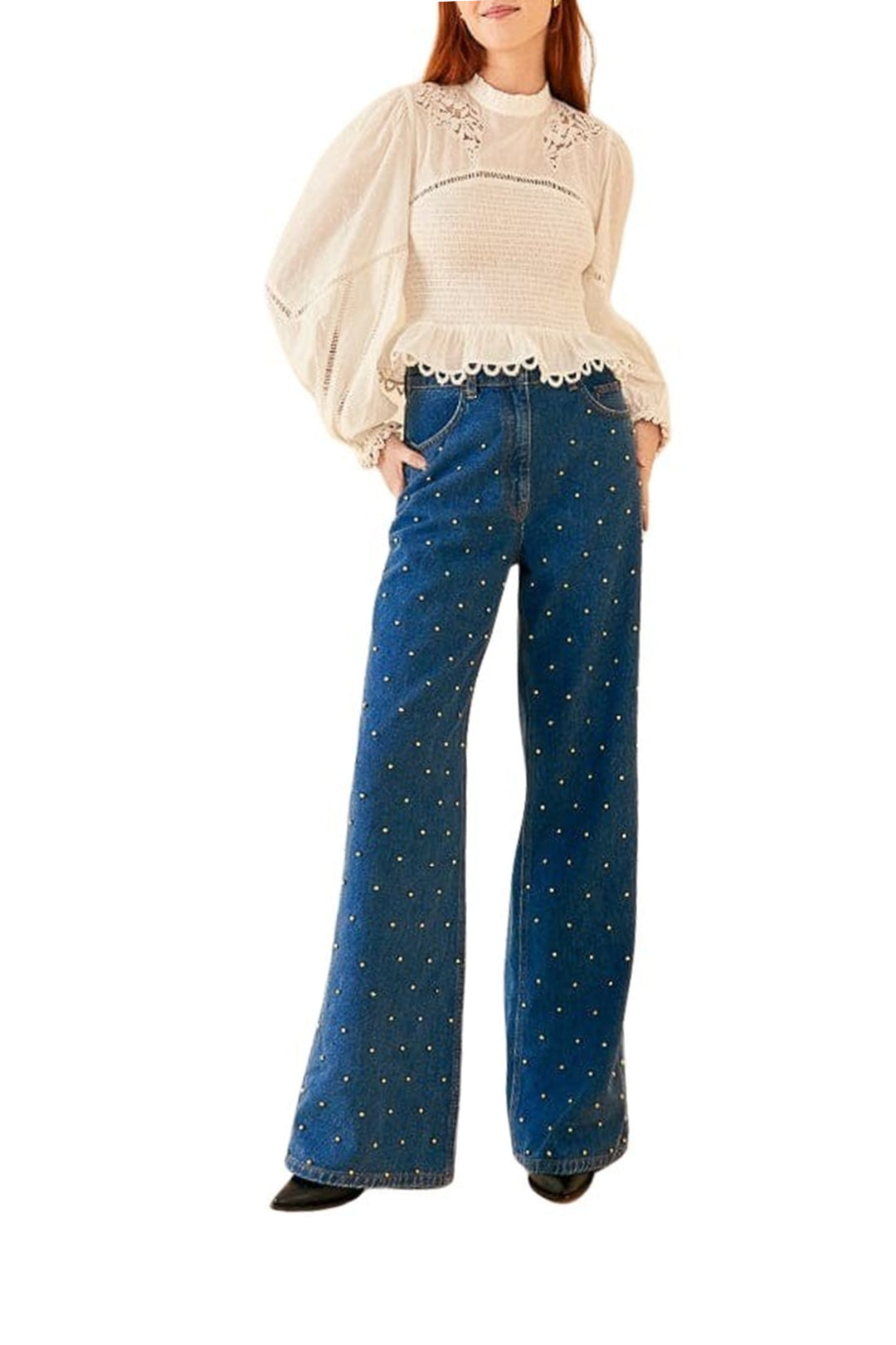 Jean baggy à perles - Bleu