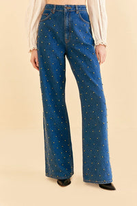 Jean baggy à perles - Bleu