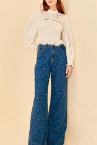 Jean baggy à perles - Bleu