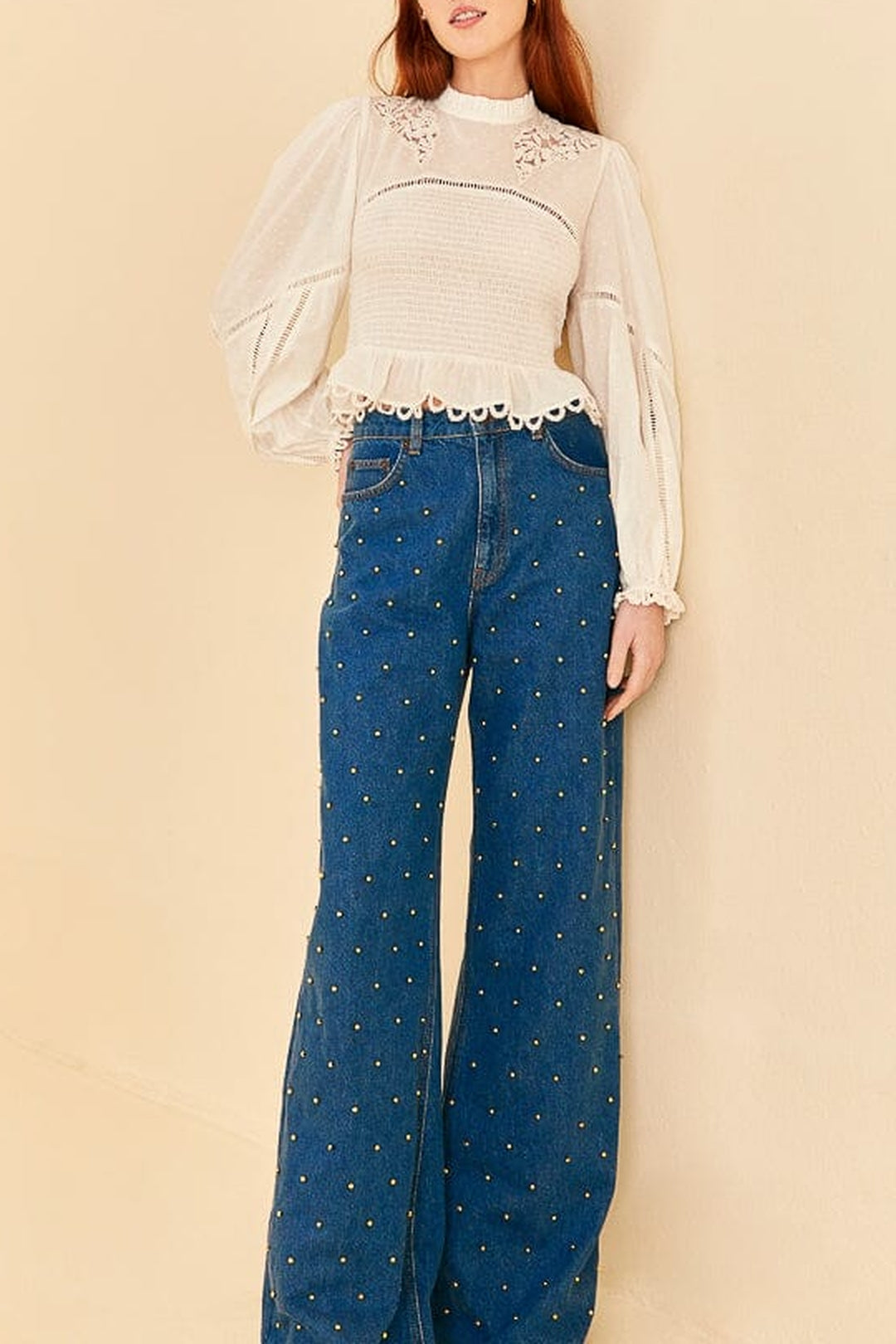 Jean baggy à perles - Bleu