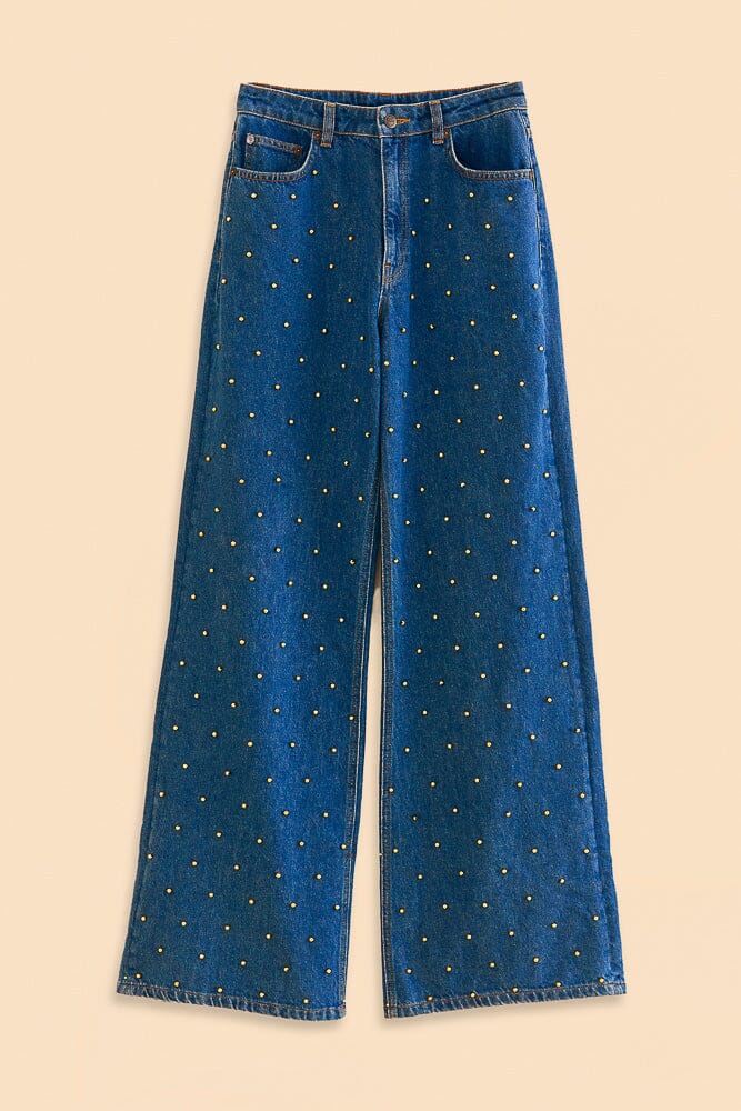 Jean baggy à perles - Bleu