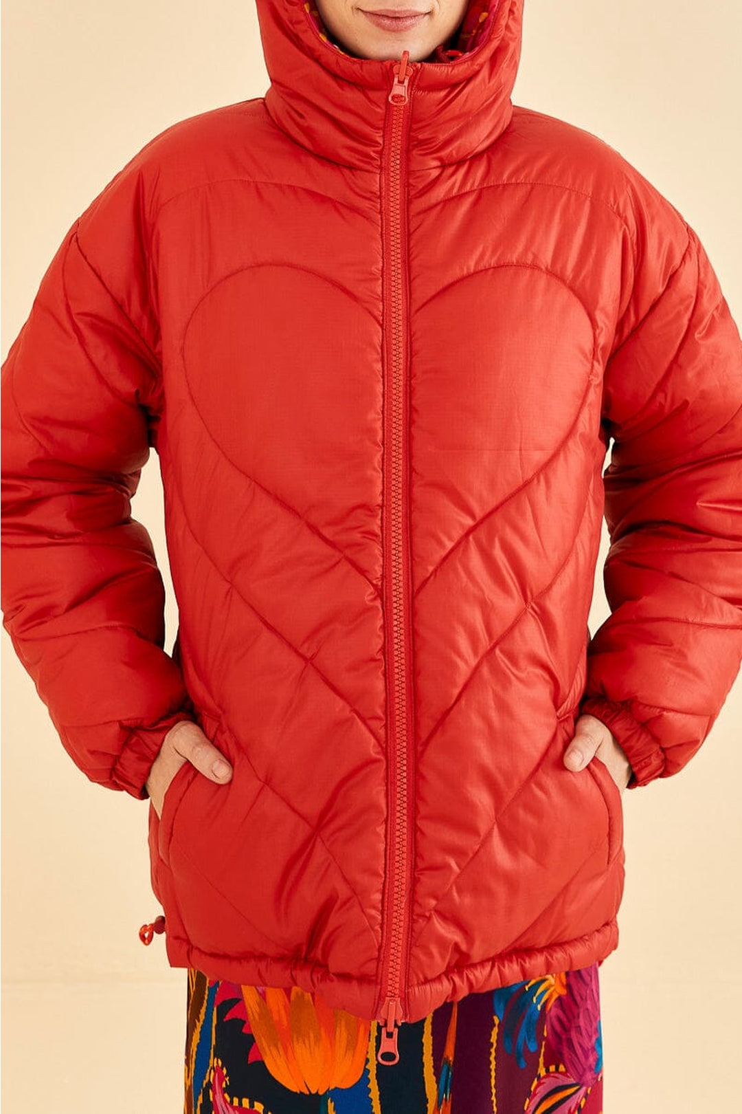 Doudoune réversible vintage à motif vagues - Orange