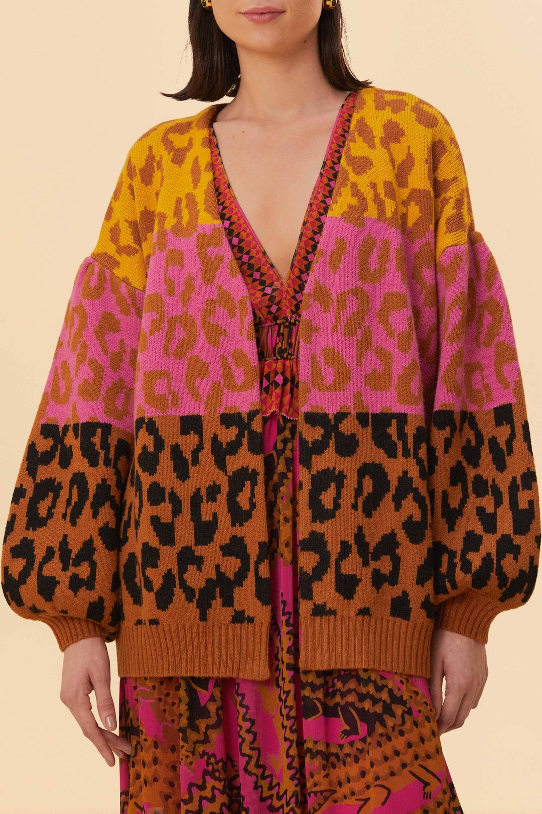 Cardigan en maille à motifs Léopard - Marron