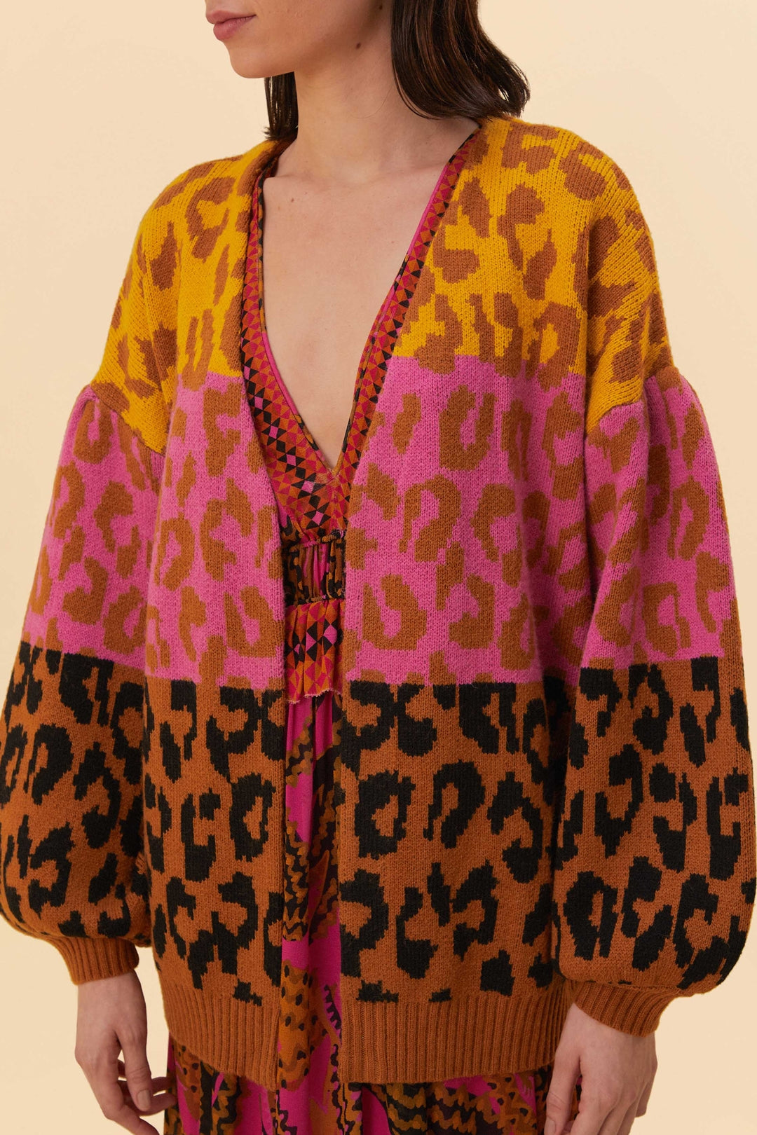 Cardigan en maille à motifs Léopard - Marron