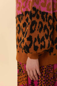 Cardigan en maille à motifs Léopard - Marron