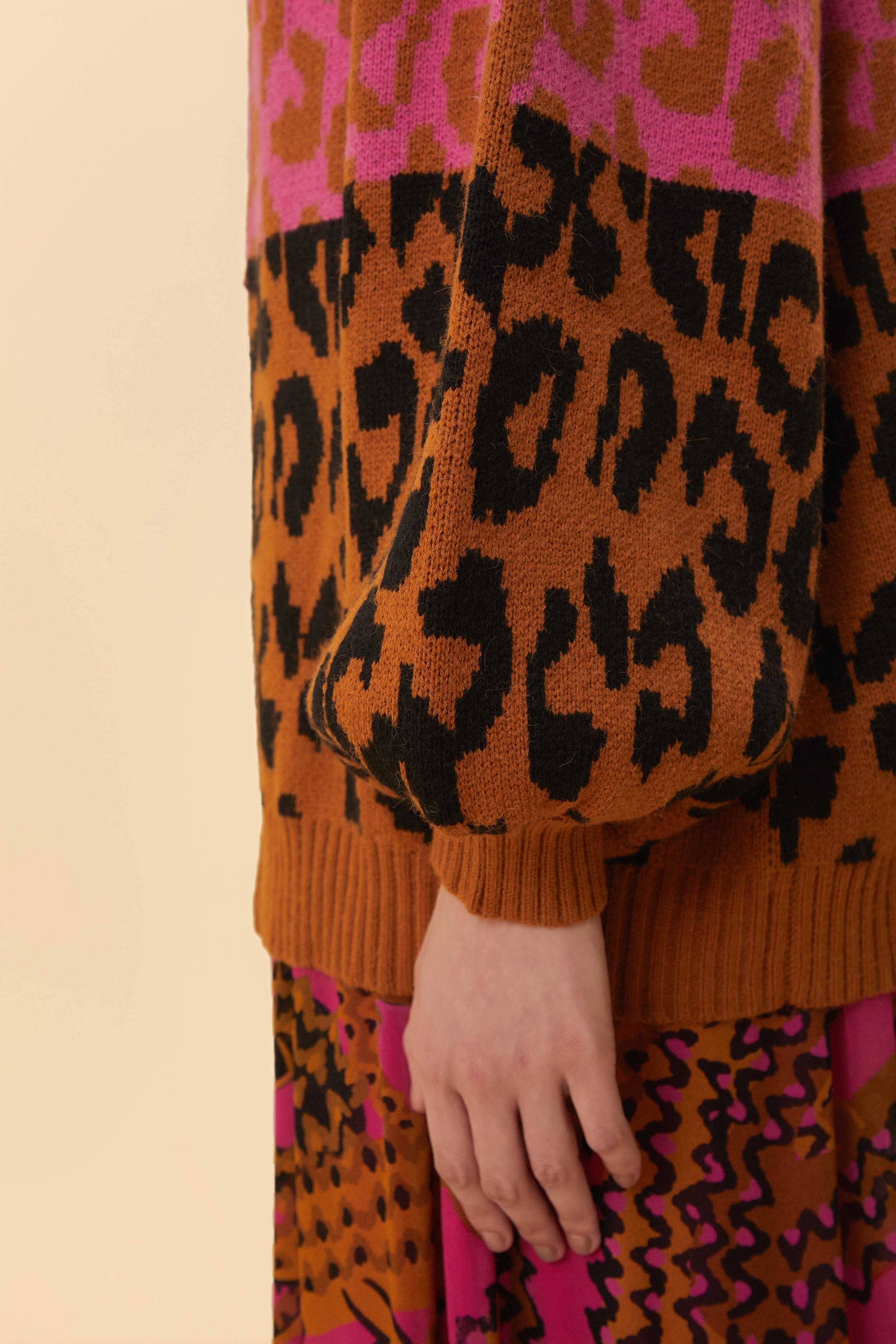 Cardigan en maille à motifs Léopard - Marron