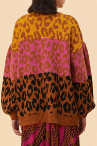 Cardigan en maille à motifs Léopard - Marron