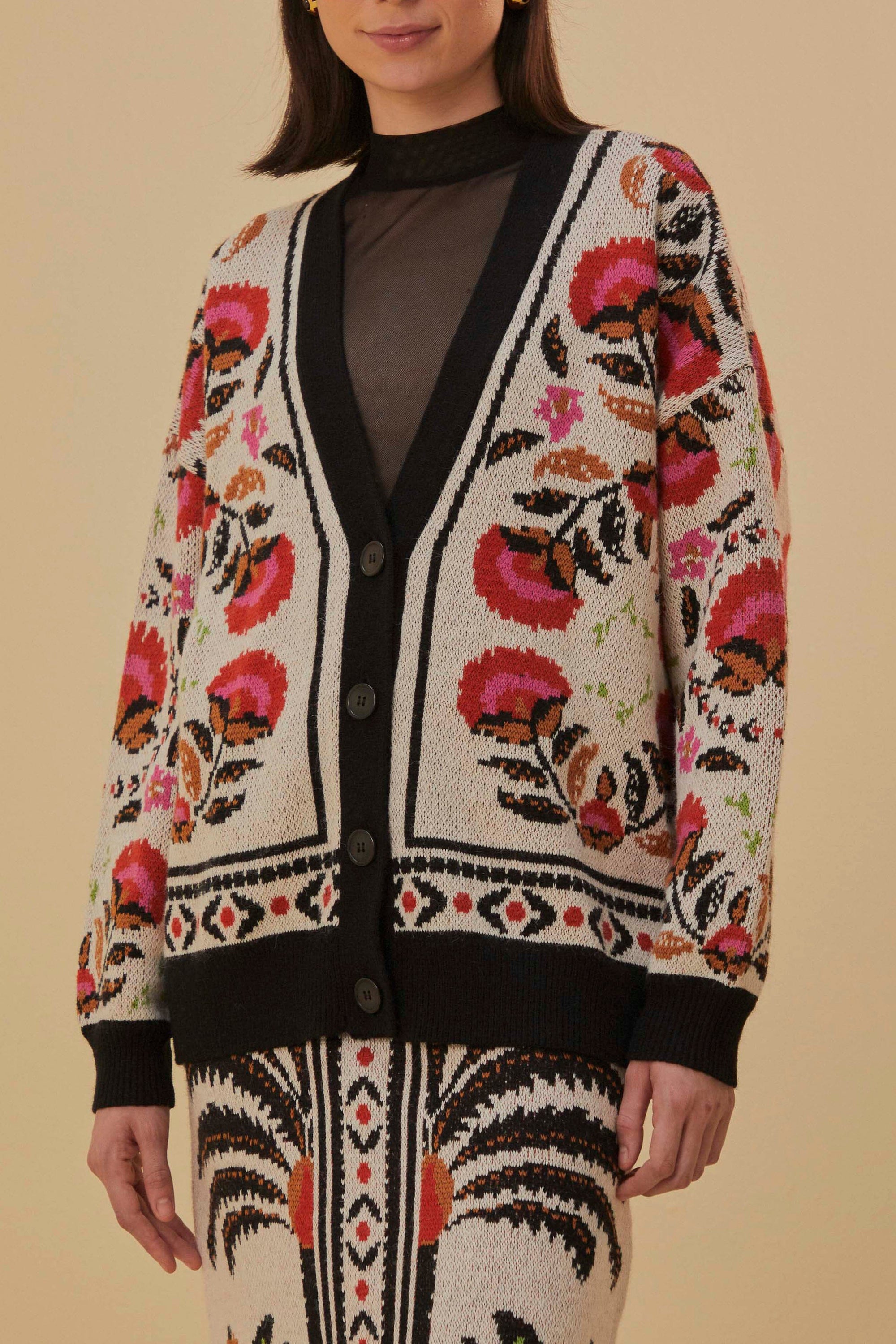 Cardigan Paradise Palms en maille - Beige