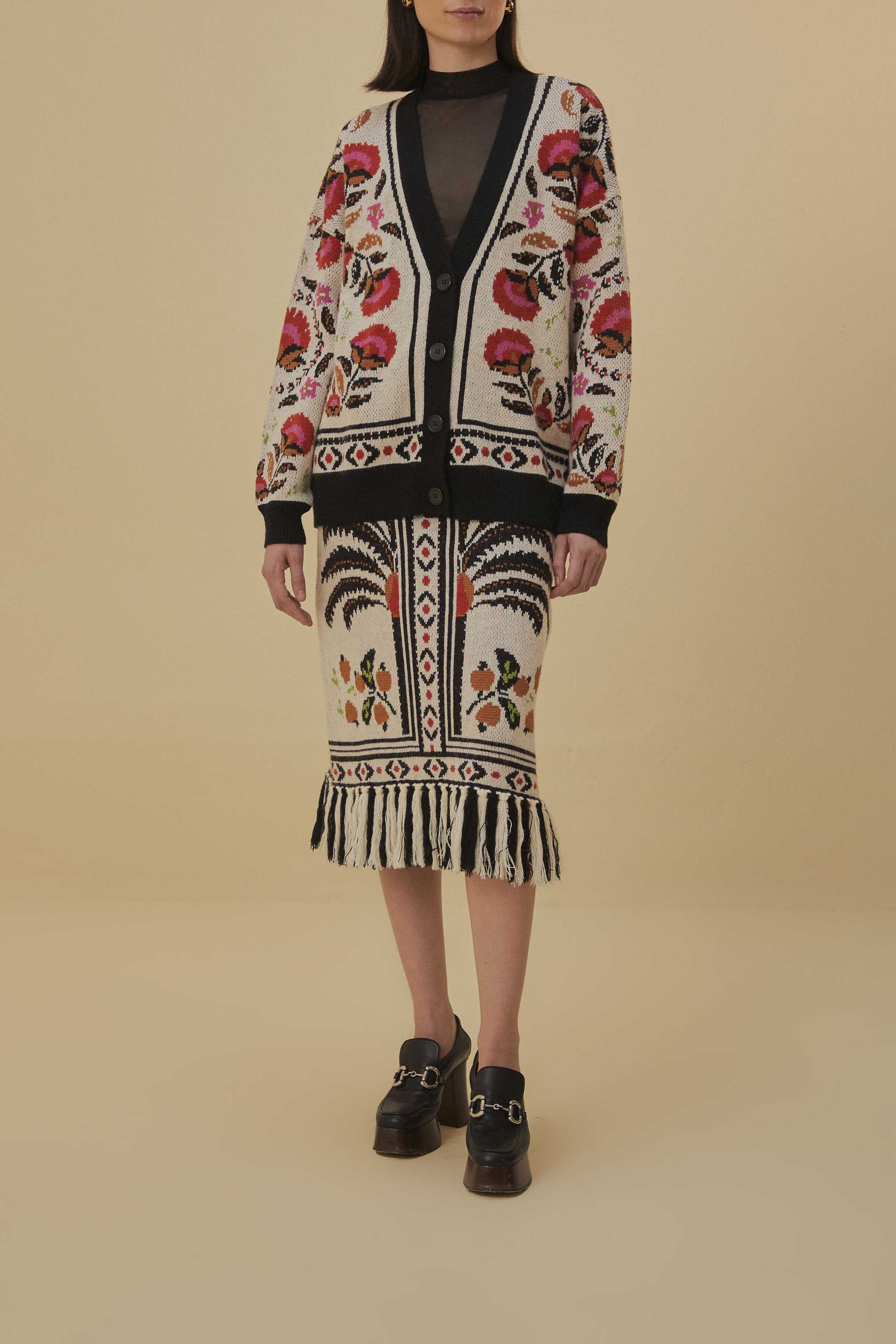 Cardigan Paradise Palms en maille - Beige