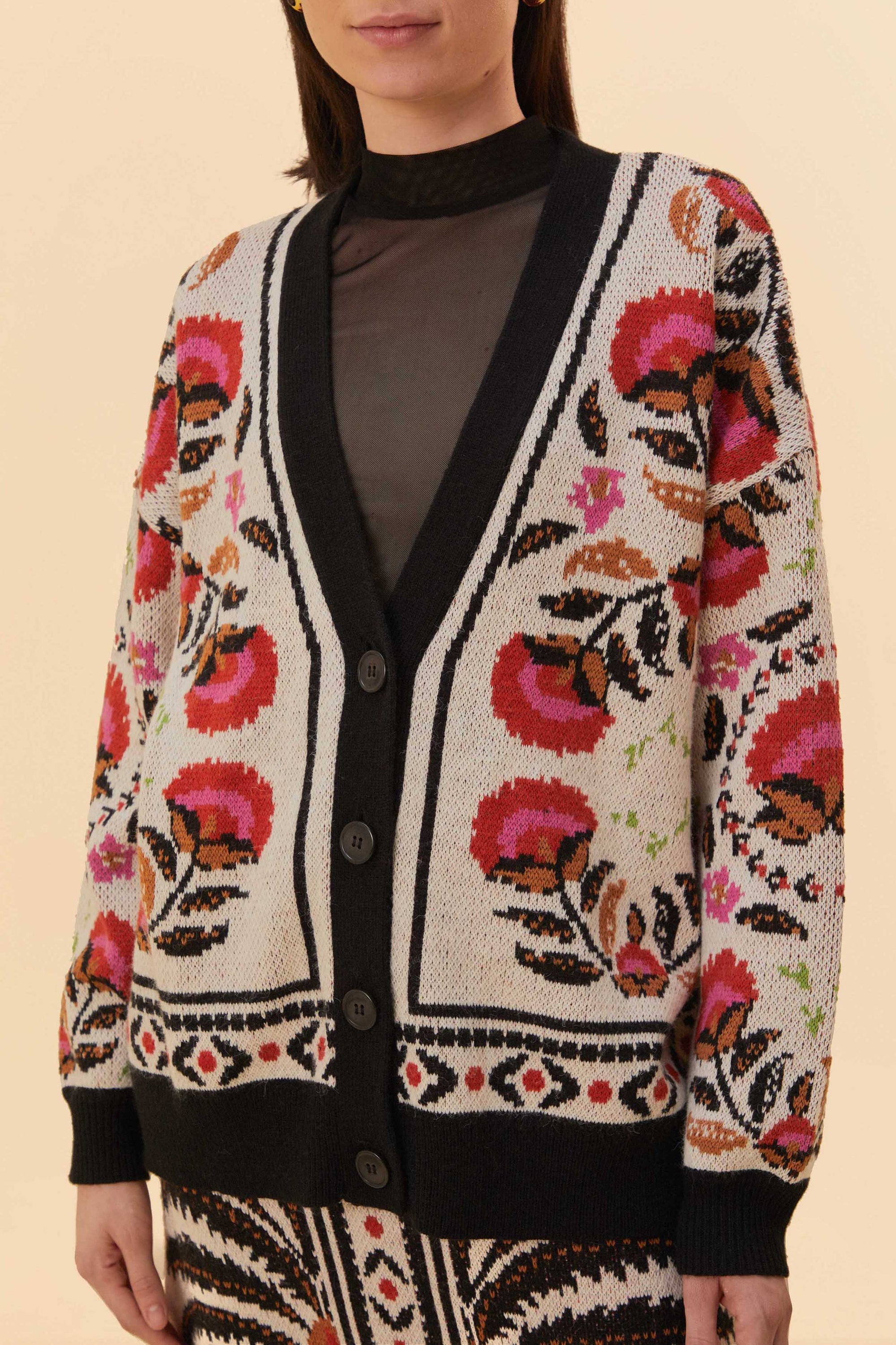Cardigan Paradise Palms en maille - Beige