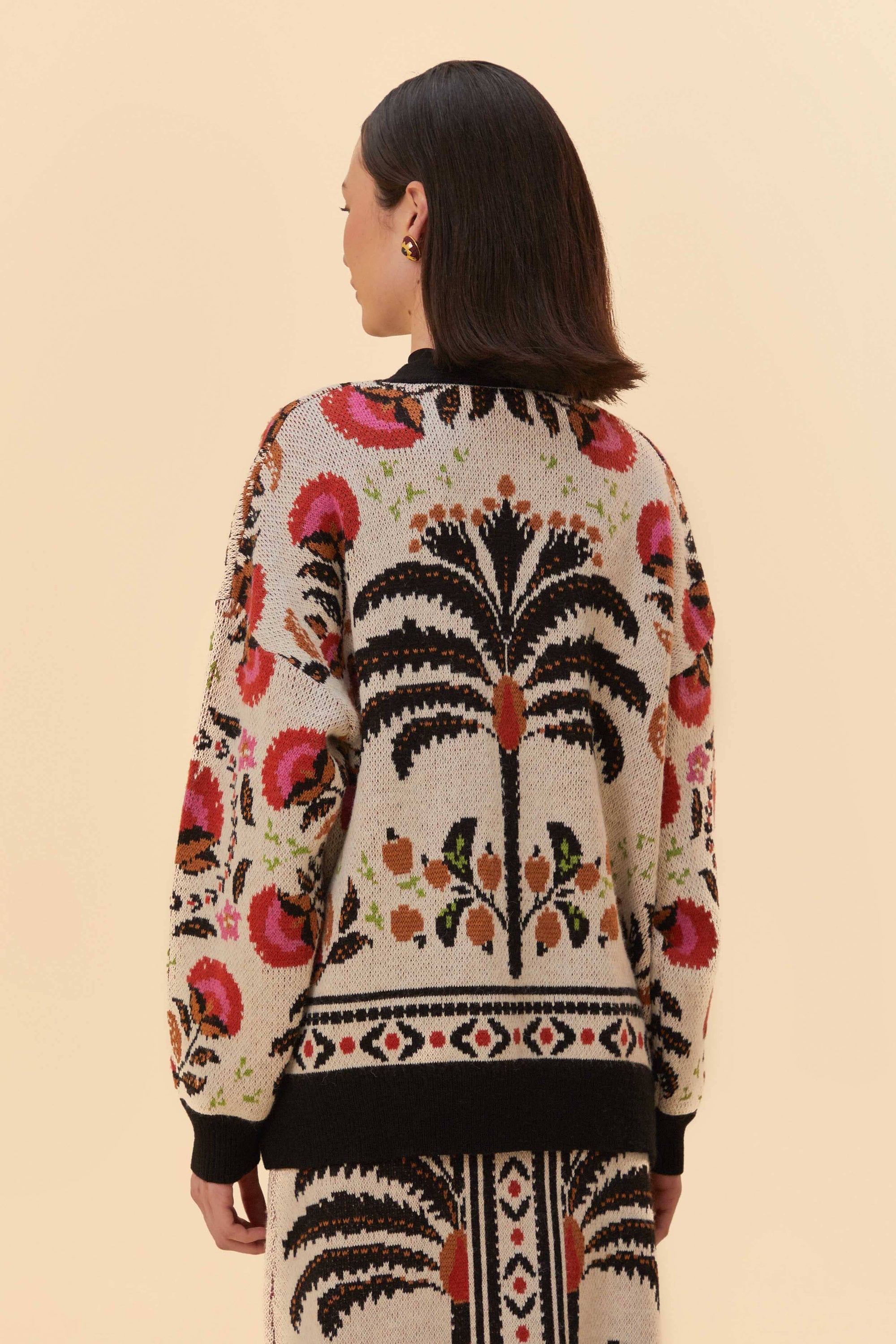 Cardigan Paradise Palms en maille - Beige