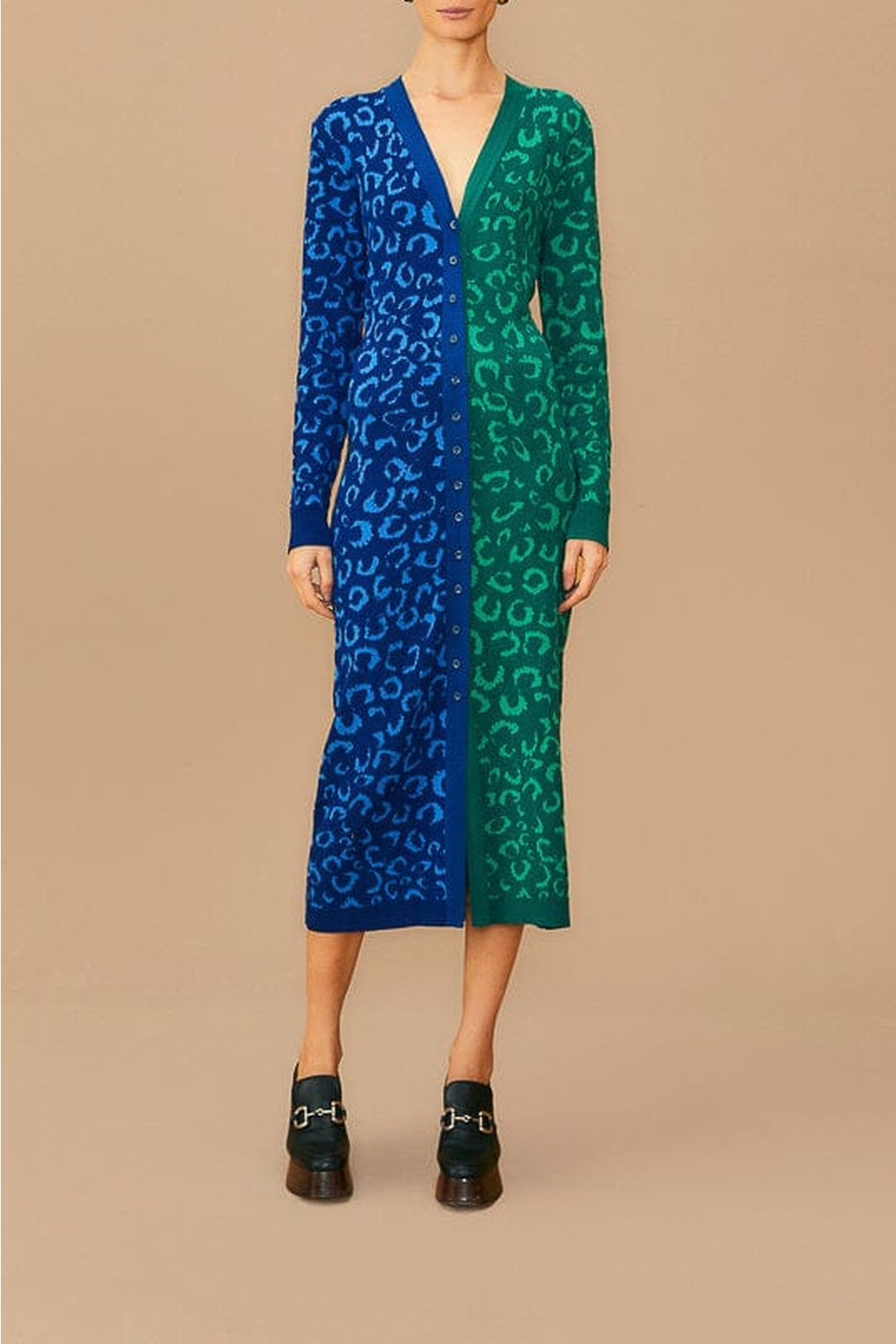 Robe midi en maille à motifs léopard - Vert