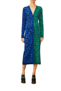 Robe midi en maille à motifs léopard - Vert