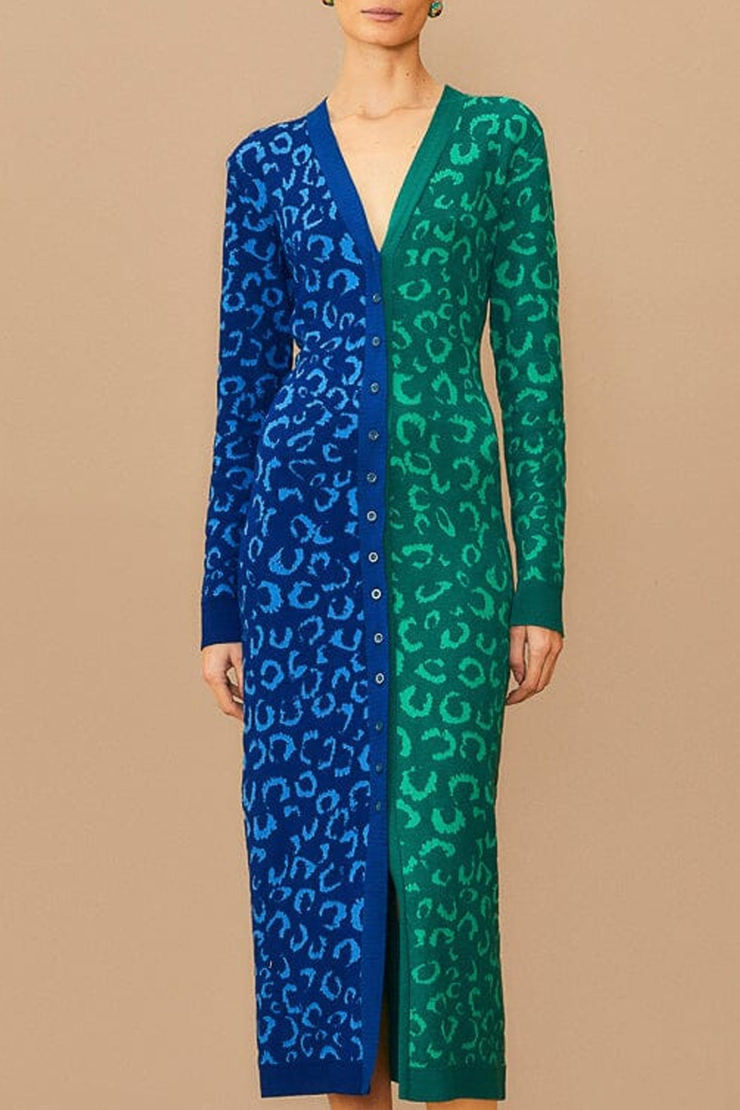 Robe midi en maille à motifs léopard - Vert