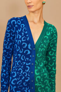 Robe midi en maille à motifs léopard - Vert