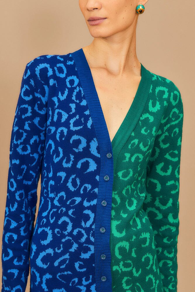 Robe midi en maille à motifs léopard - Vert