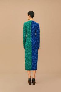 Robe midi en maille à motifs léopard - Vert