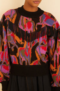 Pull à franges Wild Horses - Noir & rouge