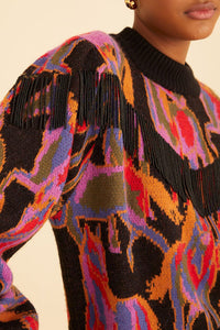 Pull à franges Wild Horses - Noir & rouge