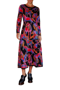 Robe longue Wild Horses en maille - Rouge