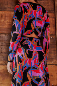 Robe longue Wild Horses en maille - Rouge