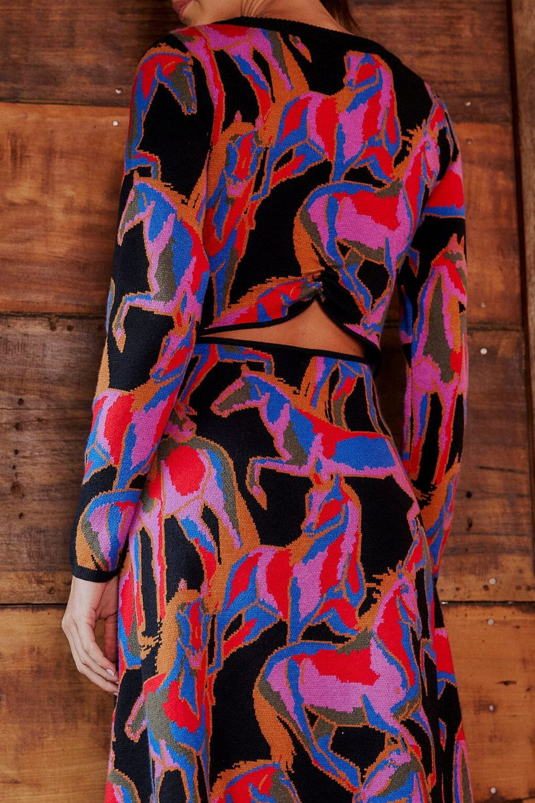 Robe longue Wild Horses en maille - Rouge