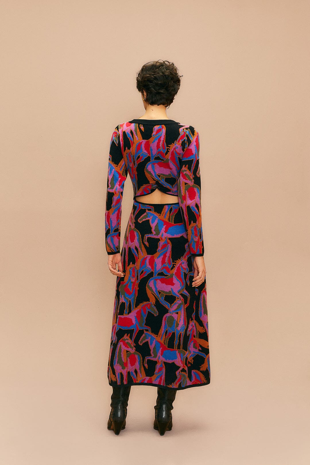 Robe longue Wild Horses en maille - Rouge