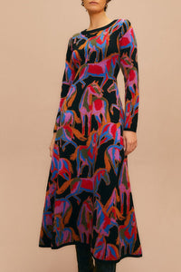 Robe longue Wild Horses en maille - Rouge
