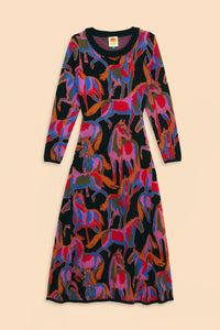 Robe longue Wild Horses en maille - Rouge
