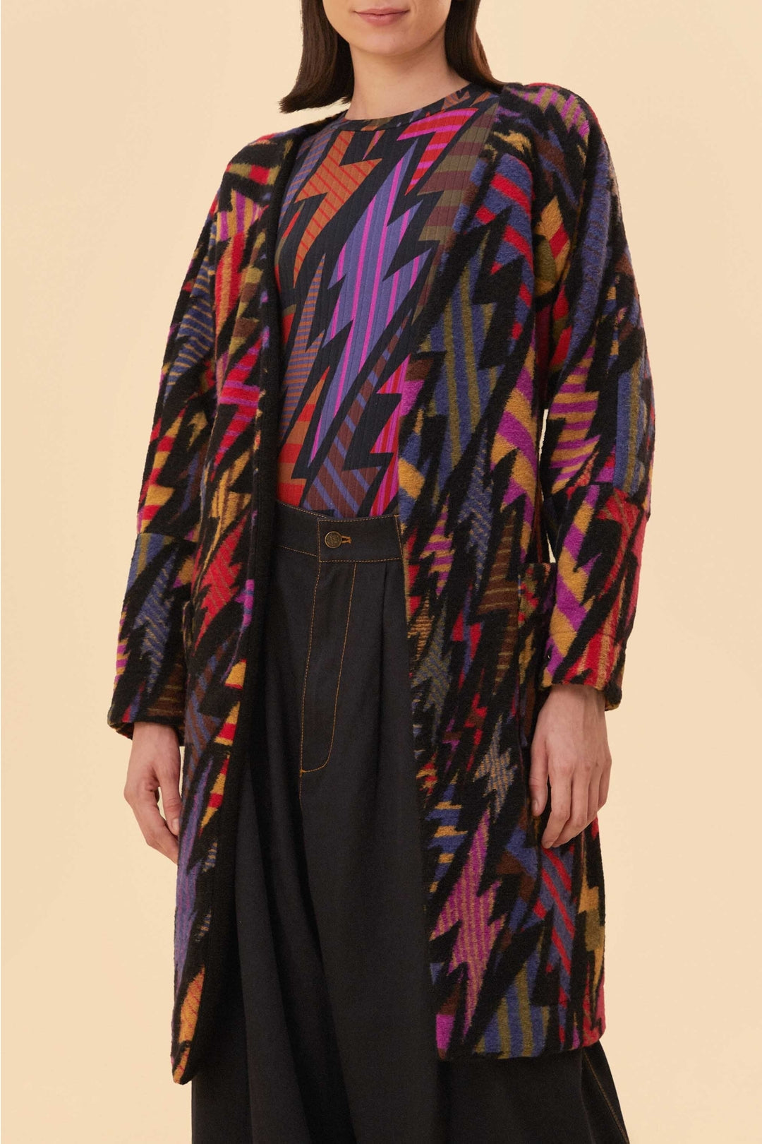 Cardigan long Lightning en molleton de laine mélangée - Noir