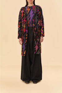 Cardigan long Lightning en molleton de laine mélangée - Noir