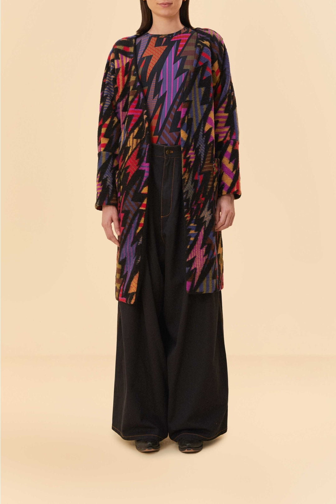 Cardigan long Lightning en molleton de laine mélangée - Noir