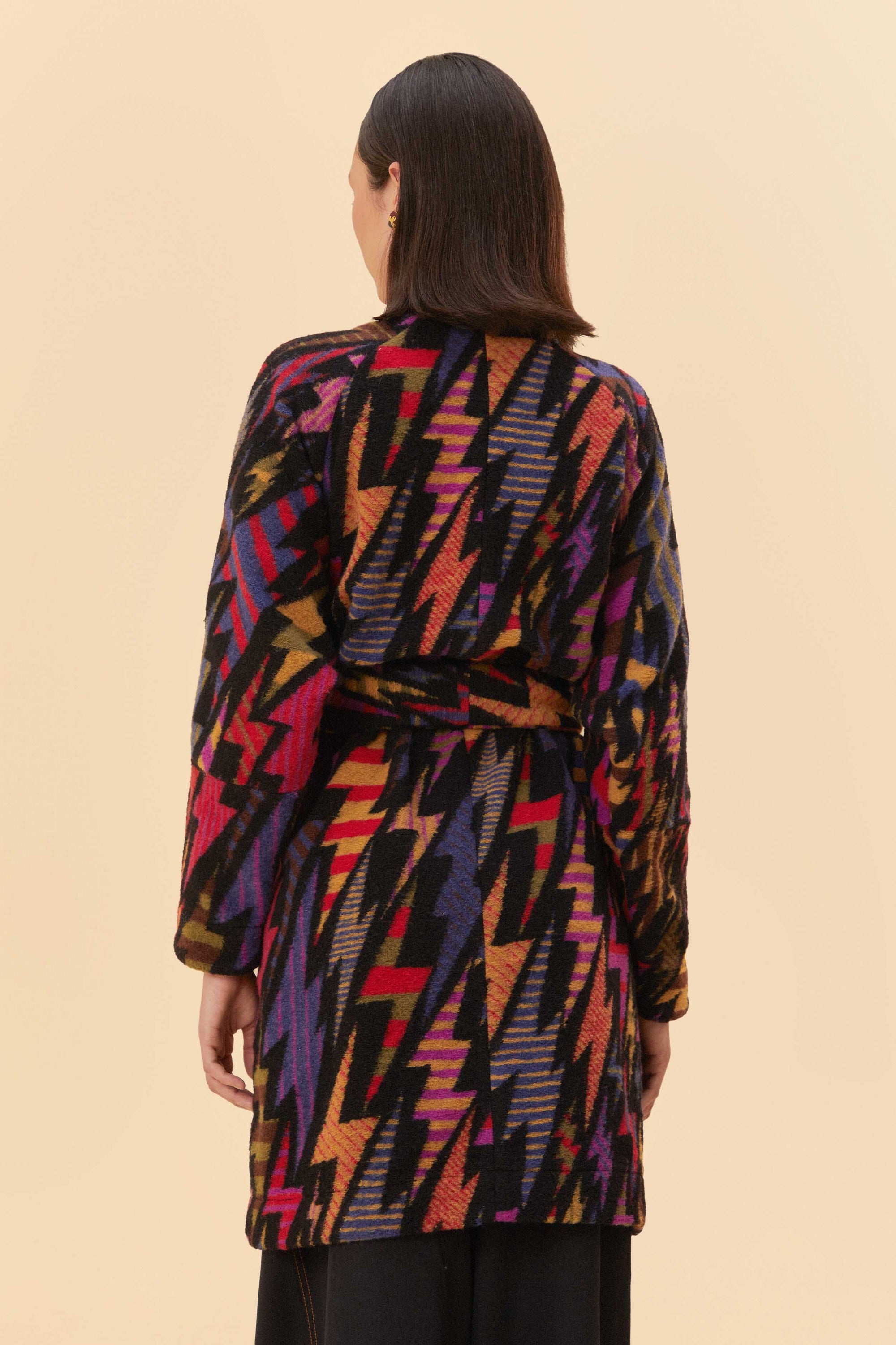 Cardigan long Lightning en molleton de laine mélangée - Noir