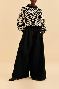 Pull avec déco cœur en maille - Noir