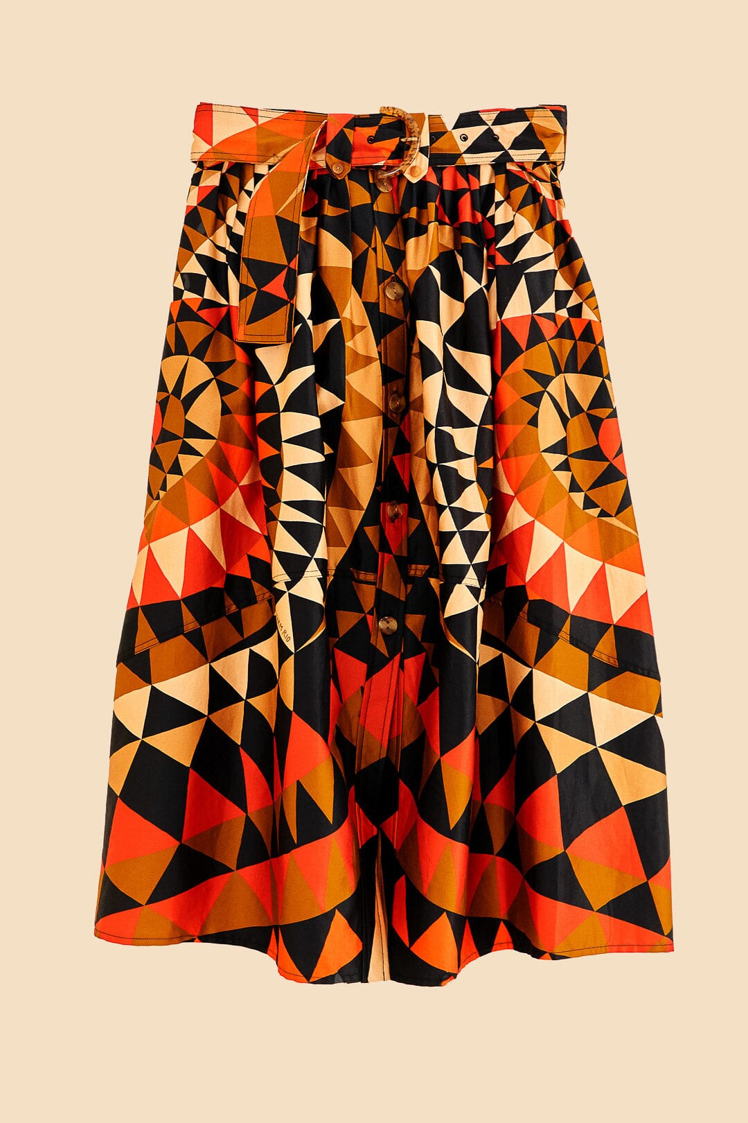 Jupe midi boutonnée avec décoration cœur en coton - Orange