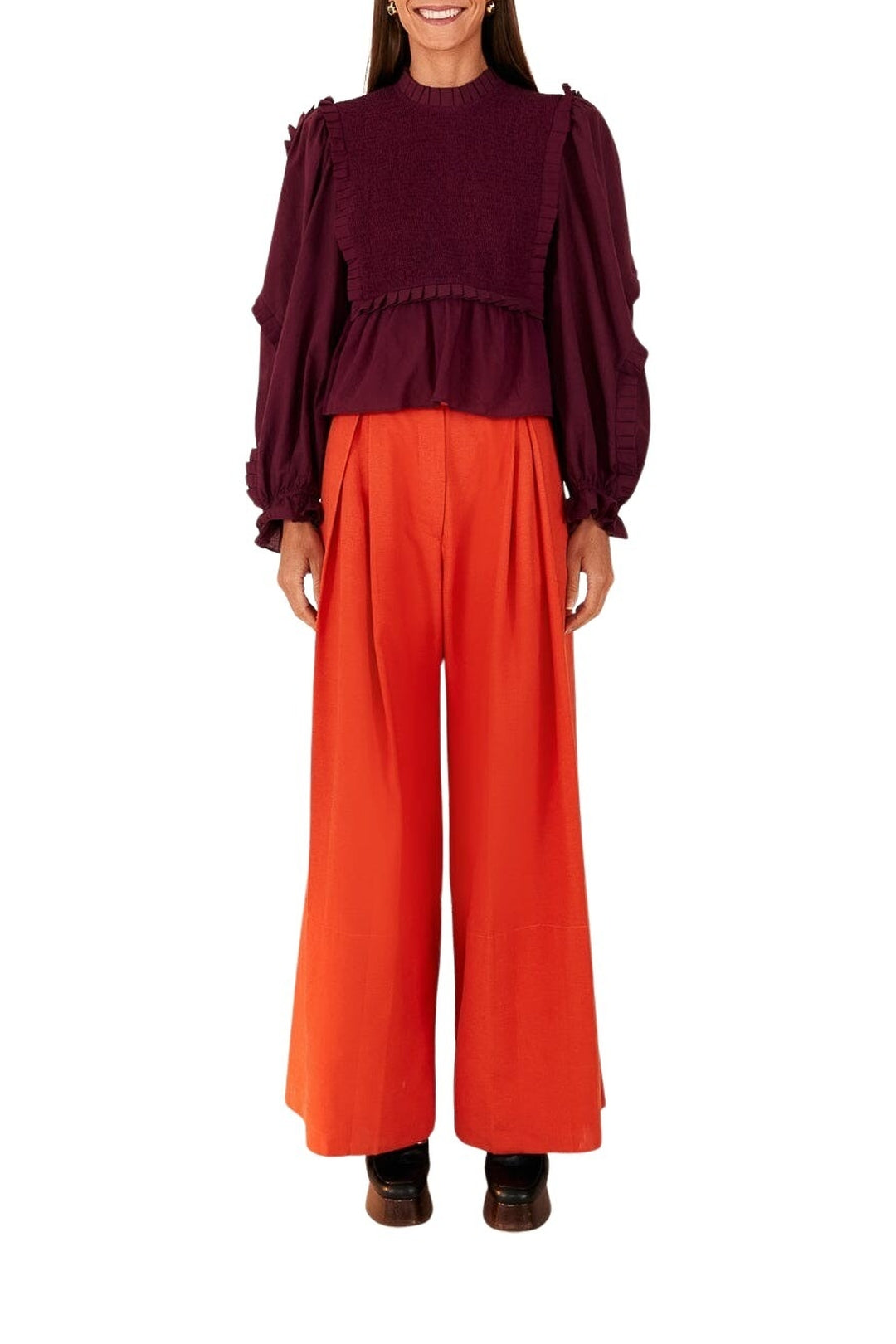 Pantalon tailleur en coton - Orange